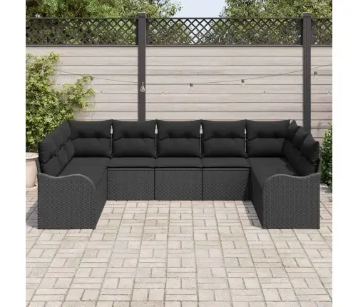 Sodo Sofų Rinkinys Su Saugykla 9 Pcs Juoda Poliratanas