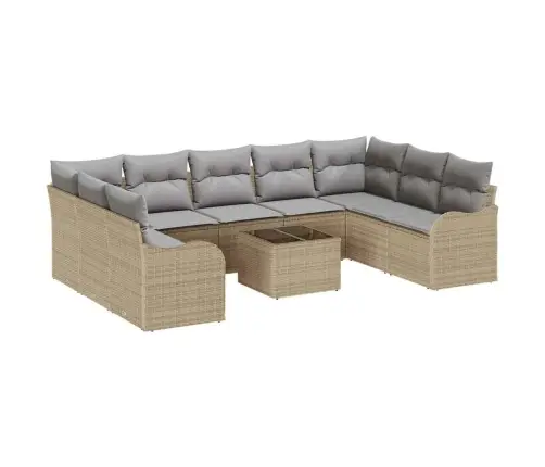 10 Gab. Dārza Dīvānu Komplekts Ar Spilveniem Melna Poli Rattan Vidaxl