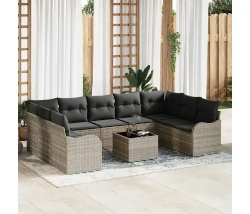 10 Daļu Dārza Dīvānu Komplekts Ar Spilveniem Pelēkā Poli Rotangpalma Vidaxl