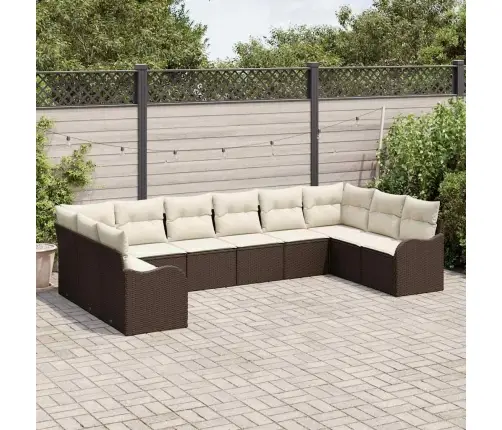 10 Gabalu Dārza Dīvānu Komplekts Ar Spilveniem Brūnā Poli Rotangpalmas Vidaxl