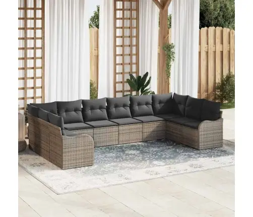 10 Daļu Dārza Dīvāna Komplekts Ar Spilveniem Pelēks Polirattan Vidaxl