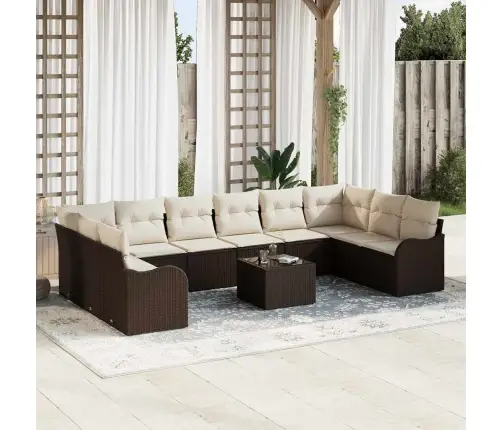 10 Daļu Dārza Dīvānu Komplekts Ar Spilveniem Pelēkā Poliratānā Vidaxl