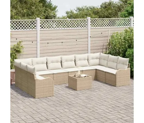 Dārza Dīvānu Komplekts 11 Pcs Bēšs Un Balts Poliūtu Rotangpalma Vidaxl