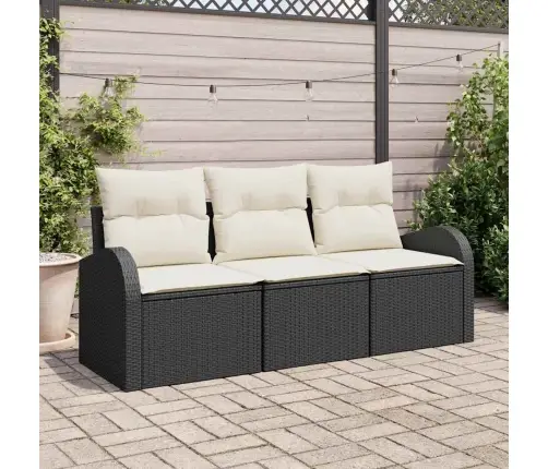 3 Daļu Dārza Dīvāna Komplekts Ar Spilveniem Melnā Polietilēna Rotangpalma Vidaxl