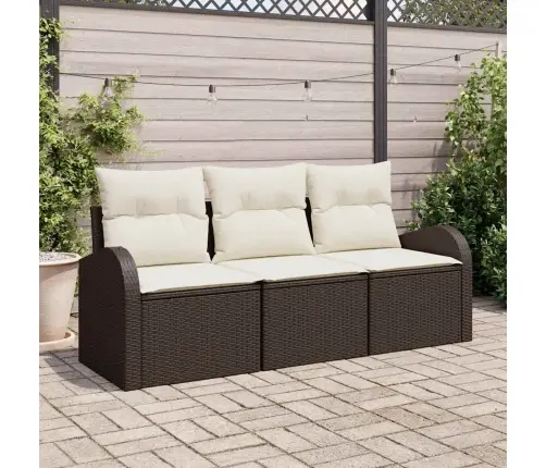 3 Gabalu Dārza Dīvānu Komplekts Ar Spilveniem Brūns Poli Rotangpalmas Vidaxl