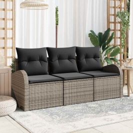 Sodo Sofų Rinkinys Su Pagalve 3 Pcs Pilka Poli Ratanas