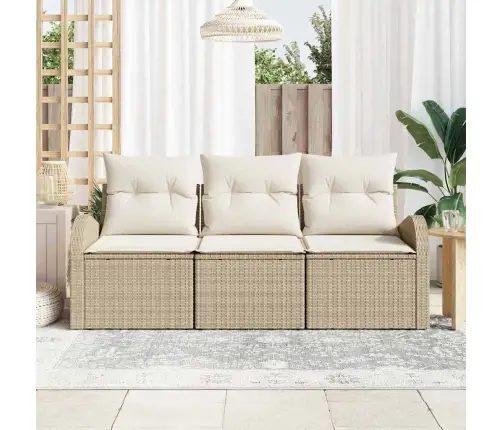 Sodo Sofų Rinkinys 3 Pcs Smėlio Ir Balta Poli Ratanas