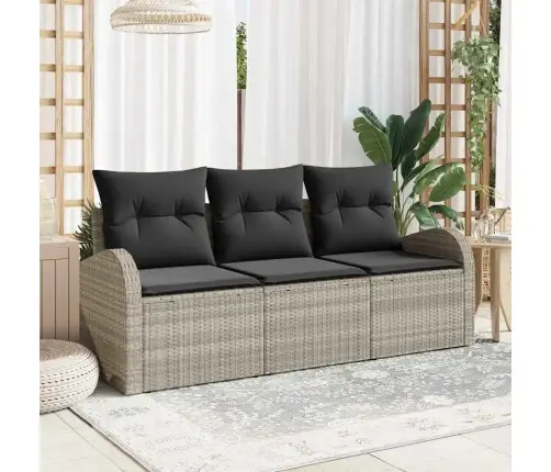 Sodo Sofų Rinkinys Su Pagalve 3 Pcs Šviesiai Pilka Poli Ratanas