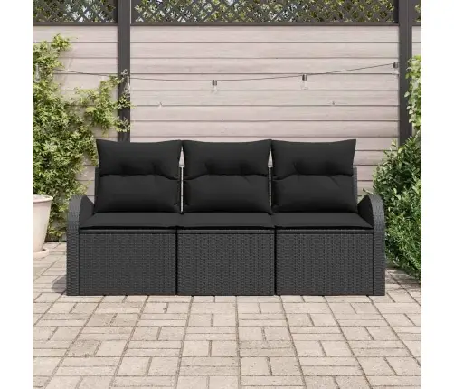 3 Daļu Dārza Dīvānu Komplekts Ar Spilveniem Melnā Krāsā Rotangpalmas Vidaxl