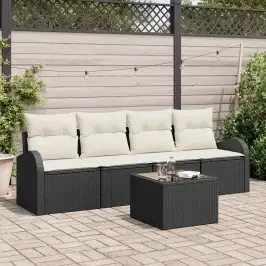 Dārza Dīvānu Komplekts 5 Pcs 4-Seater Melns Un Krēmkrāsa Vidaxl