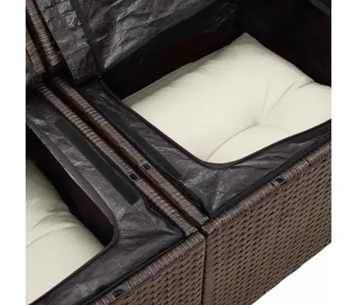 Sodo Sofų Rinkinys Su Pagalve 5 Pcs Ruda Ir Grietinėlė