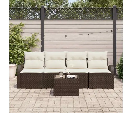 Sodo Sofų Rinkinys Su Pagalve 5 Pcs Ruda Ir Grietinėlė