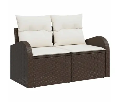 Sodo Sofų Rinkinys Su Pagalve 5 Pcs Ruda Ir Grietinėlė