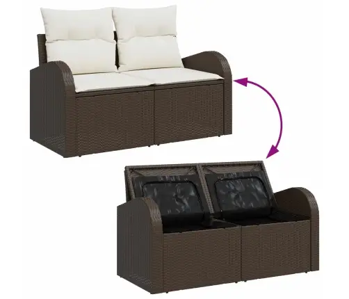 Sodo Sofų Rinkinys Su Pagalve 5 Pcs Ruda Ir Grietinėlė