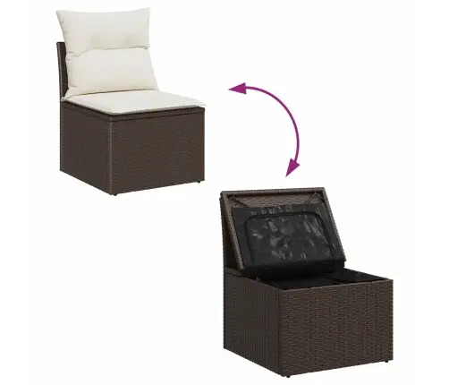 Sodo Sofų Rinkinys Su Pagalve 5 Pcs Ruda Ir Grietinėlė