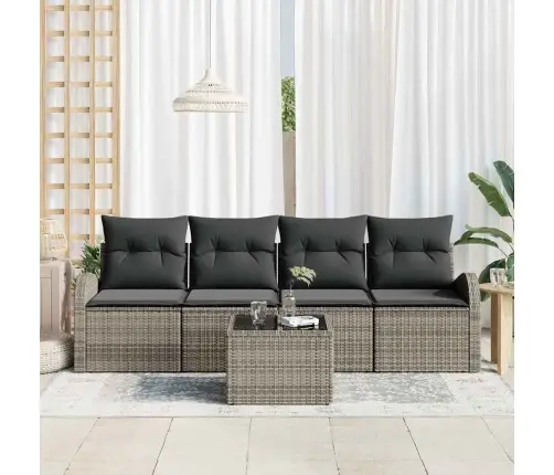 5 Gabalu Dārza Dīvānu Komplekts Ar Spilveniem, Pelēkā Polirattanā Vidaxl