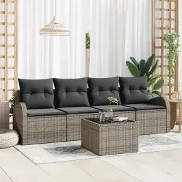 Dārza Dīvānu Komplekts 5 Pcs 4-Seater Pelēka Poliratāns Vidaxl Dārza Dīvānu Komplekts 5 Pcs 4-Seater Pelēka Poliratāns Vidaxl