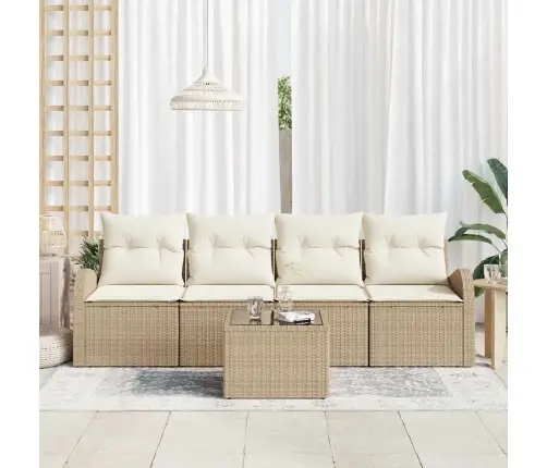 5 Gab. Dārza Dīvānu Komplekts Ar Spilveniem Bēšā Poliratanā Vidaxl