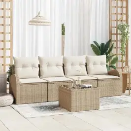 Dārza Dīvānu Komplekts 5 Pcs 4-Seater Bēšs Un Krēms Poliratāns Vidaxl