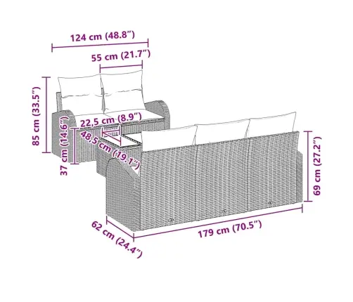 Sodo Sofų Rinkinys 6 Pcs Bežinė Ir Pilka 55 X 55 X 37 Cm