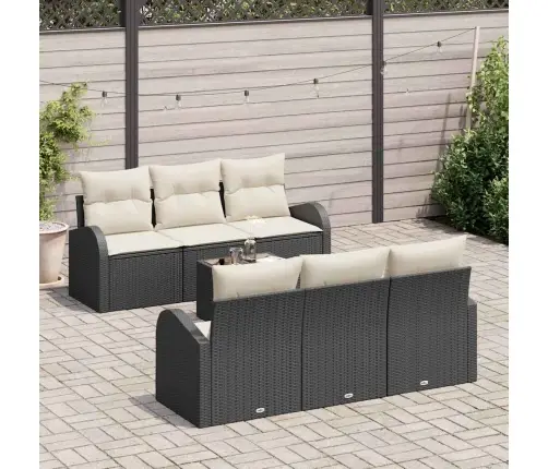 Sodo Sofų Rinkinys 7 Pcs Juoda Ir Kreminė Poliratanas