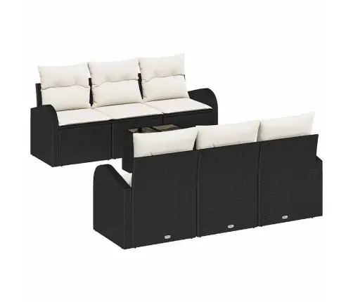 Sodo Sofų Rinkinys 7 Pcs Juoda Ir Kreminė Poliratanas