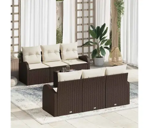 7 Gab. Dārza Dīvānu Komplekts Ar Spilveniem Brūnā Poliestera Rattanā Vidaxl