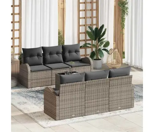 7 Daļu Dārza Dīvānu Komplekts Ar Spilveniem, Pelēks Poli Rattan Vidaxl