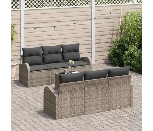 7 Daļu Dārza Dīvānu Komplekts Ar Spilveniem, Pelēks Poli Rattan Vidaxl