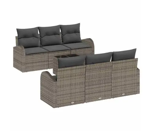 7 Daļu Dārza Dīvānu Komplekts Ar Spilveniem, Pelēks Poli Rattan Vidaxl