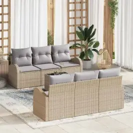 Dārza Dīvānu Komplekts 7 Pcs Bēšs Un Pelēks 55 X 55 X 37 Cm Vidaxl