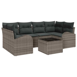 Sodo Sofų Rinkinys Su Pagalve 7 Pcs Pilka 55 X 55 X 37 Cm