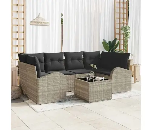 7 Daļu Dārza Dīvānu Komplekts Ar Spilveniem, Gaišpelēks Polirattans Vidaxl