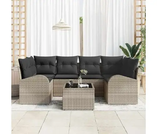 7 Daļu Dārza Dīvānu Komplekts Ar Spilveniem, Gaišpelēks Polirattans Vidaxl