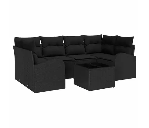 7 Daļu Dārza Dīvānu Komplekts Ar Spilveniem Melnā Poli-Ratānā Vidaxl