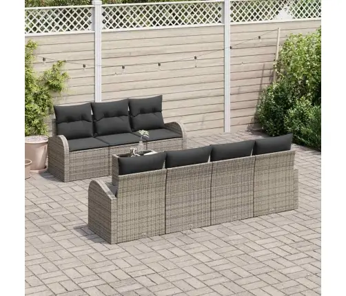 Sodo Sofų Rinkinys 8 Pcs Pilka Poli Ratanas, Plienas Ir Stiklas