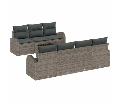 Sodo Sofų Rinkinys 8 Pcs Pilka Poli Ratanas, Plienas Ir Stiklas