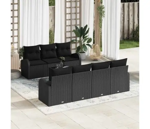 8 Gab. Dārza Dīvānu Komplekts Ar Spilveniem Melnā Poliratānā Vidaxl