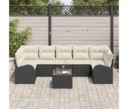 8 Daļīgais Dārza Dīvāns Komplekts Ar Spilveniem Melnajā Polirattanā Vidaxl