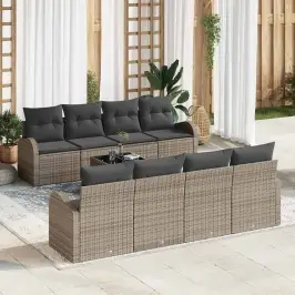 Sodo Sofų Rinkinys Su Pagalve 9 Pcs Pilka 55 X 55 X 37 Cm