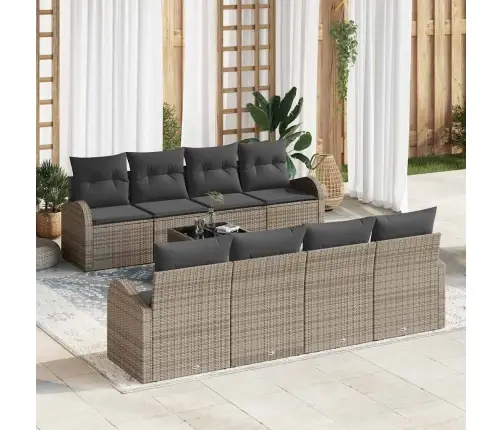 Sodo Sofų Rinkinys Su Pagalve 9 Pcs Pilka 55 X 55 X 37 Cm