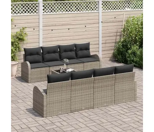Sodo Sofų Rinkinys Su Pagalve 9 Pcs Pilka 55 X 55 X 37 Cm