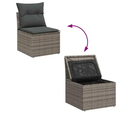 Sodo Sofų Rinkinys Su Pagalve 9 Pcs Pilka 55 X 55 X 37 Cm