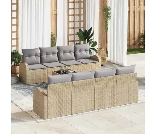 9 Daļu Dārza Dīvānu Komplekts Ar Spilveniem Bēšā Poliratanā Vidaxl