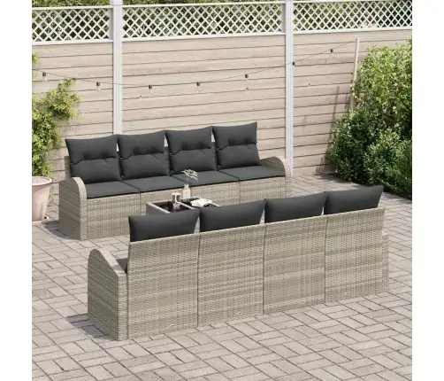 9 Daļu Dārza Dīvānu Komplekts Ar Spilveniem, Gaiši Pelēks Polirattans Vidaxl