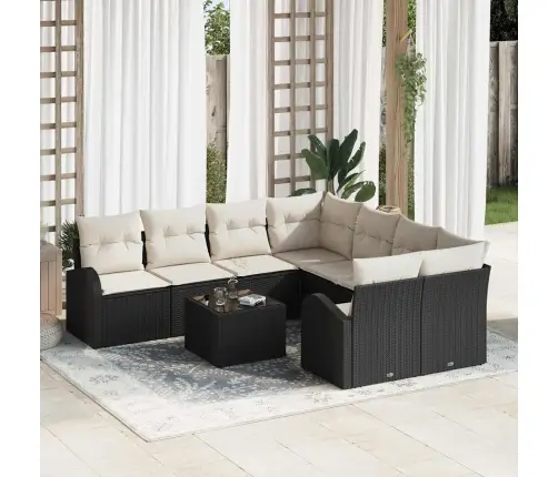 Sodo Sofų Rinkinys 9 Pcs Juoda Ir Kreminė 55 X 55 X 37 Cm