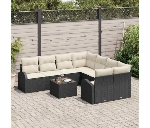 Sodo Sofų Rinkinys 9 Pcs Juoda Ir Kreminė 55 X 55 X 37 Cm