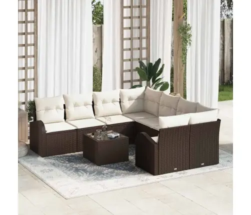 Sofos Komplektas 9 Pcs Ruda Ir Grietinėlė Poliratanas