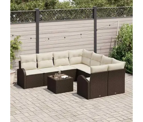 Sofos Komplektas 9 Pcs Ruda Ir Grietinėlė Poliratanas