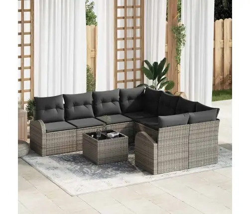 9 Daļu Dārza Dīvānu Komplekts Ar Spilveniem Pelēkā Polyratānā Vidaxl